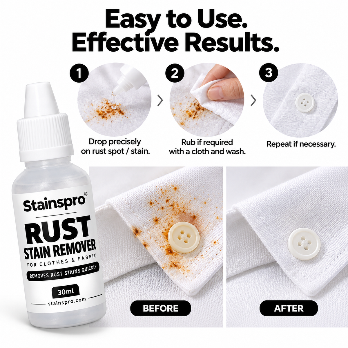 Stainspro Rust Stain Remover for Clothes – 30ml Dropper